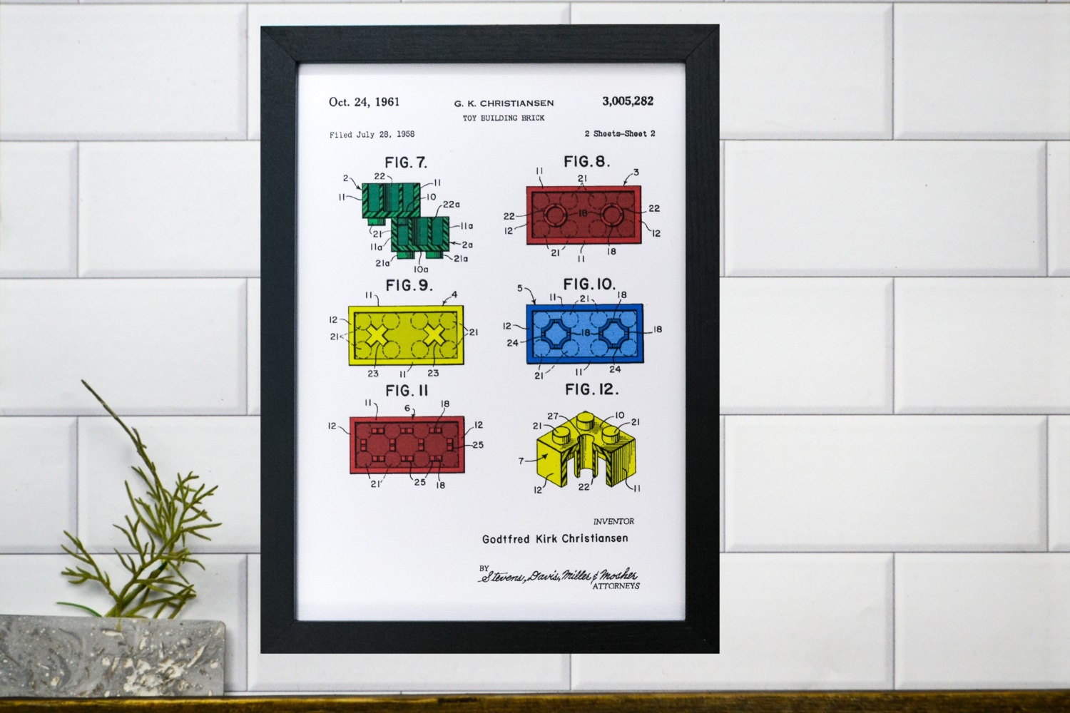 Framed Vintage Lego Block Coloured Patent Art Print on Canvas