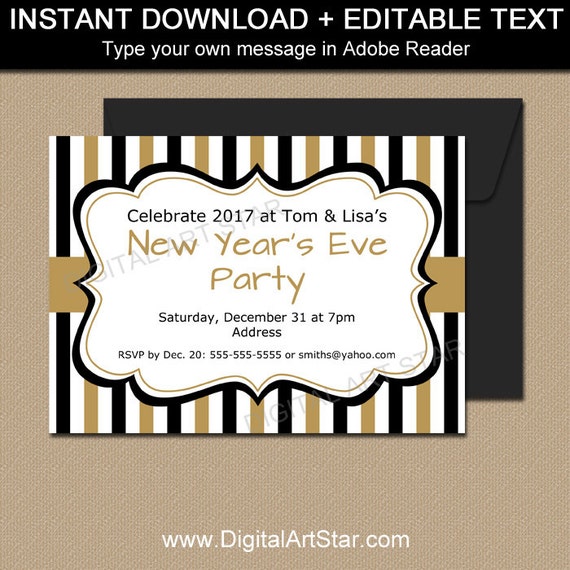 New Years Invitation  Template EDITABLE  New Years Party 