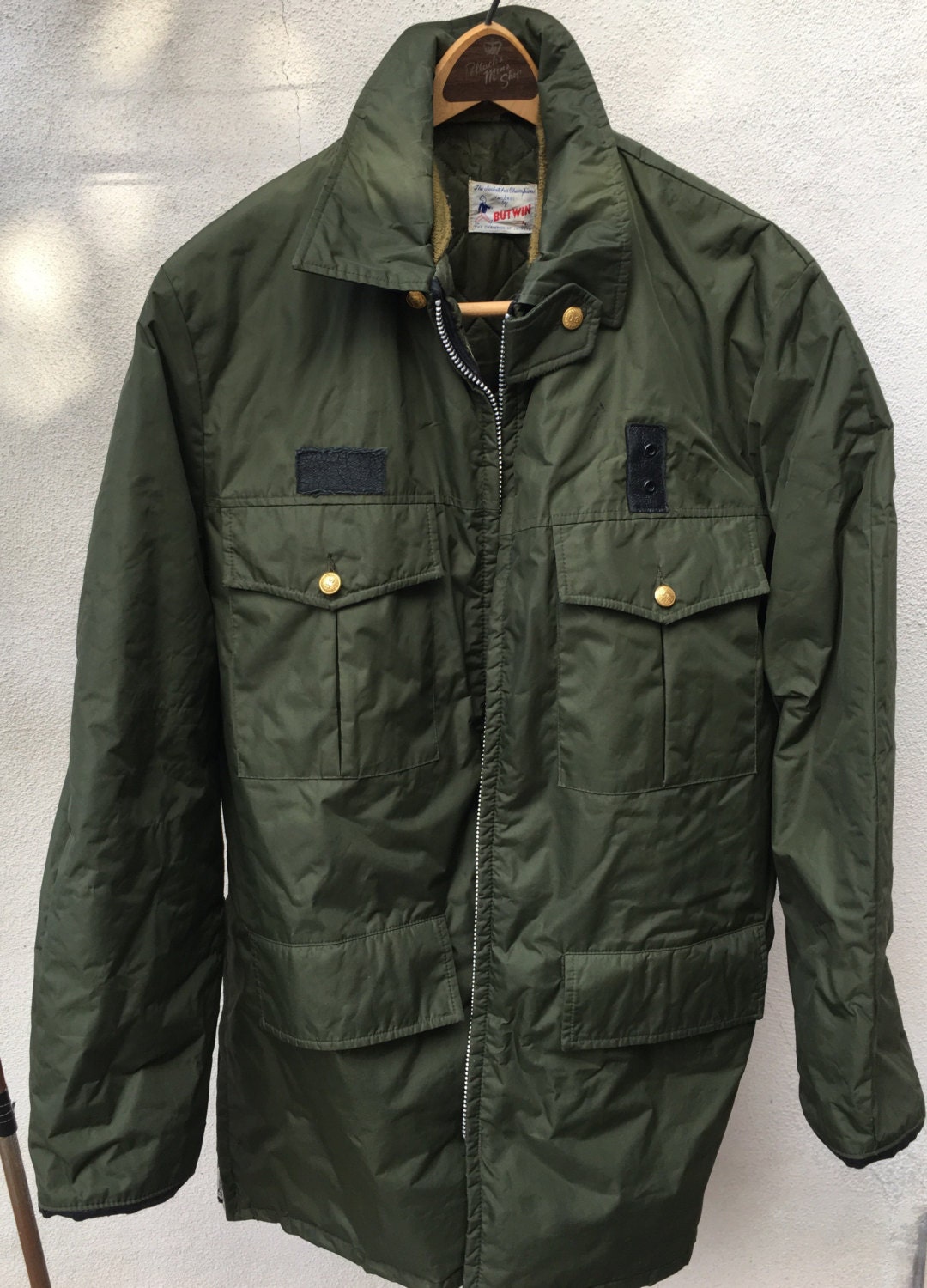 Vintage army green jacket Border Patrol long quilted by Butwin