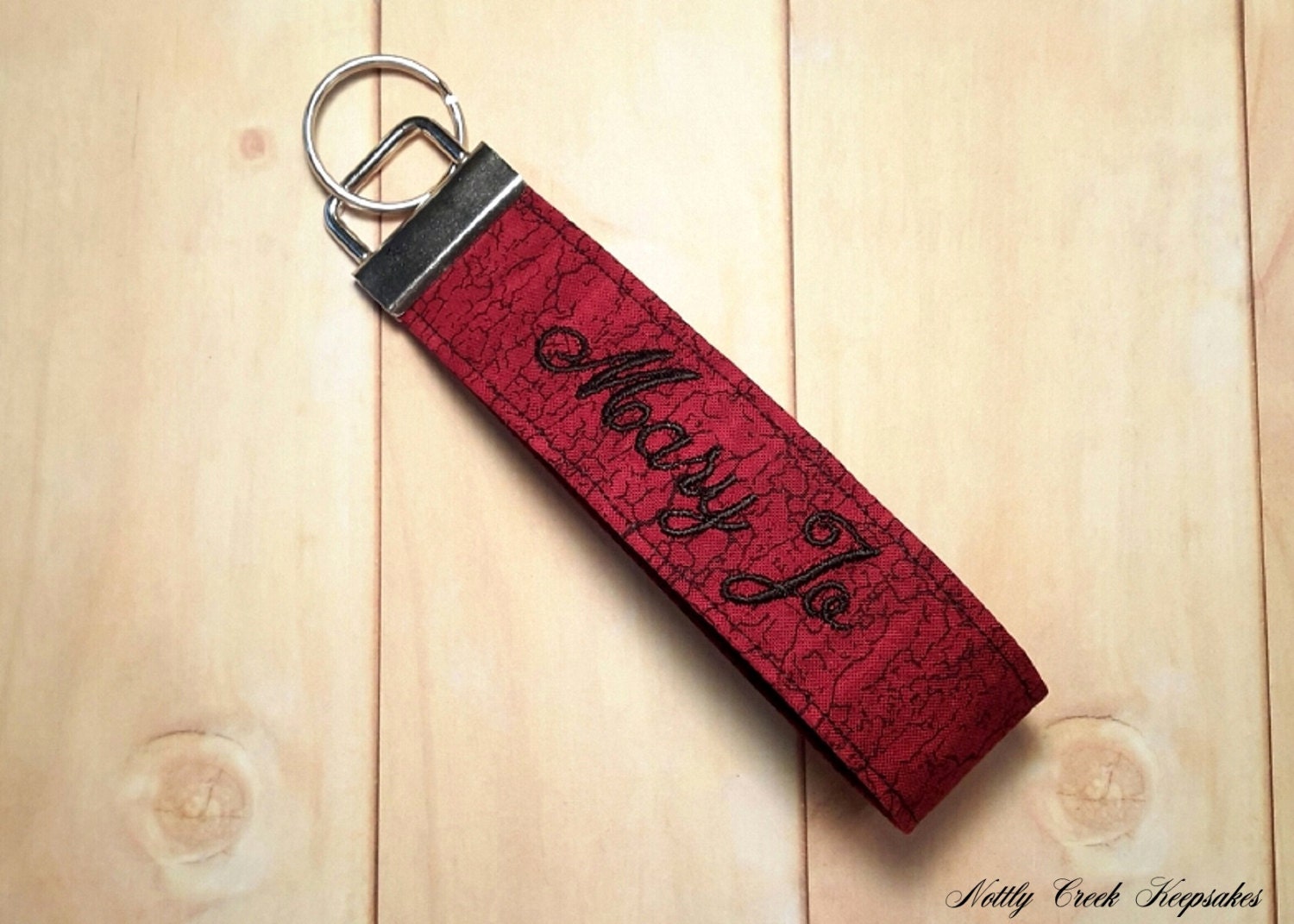 Monogrammed Wristlet Key Fob Keychain  Red & Black Key Fob