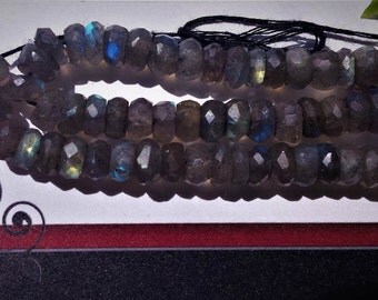 Natural Labradorite 6 mm faceted rondelle beads, Grade AAA, 8" long strand