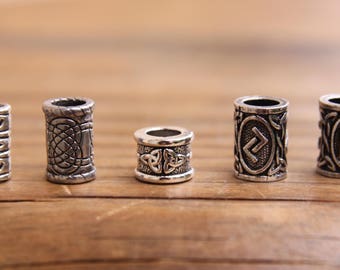 Mix of 5 Viking Style Dreadlock Hair / Beard Beads 5/6mm Hole (3/16 - 1/4 Inch)