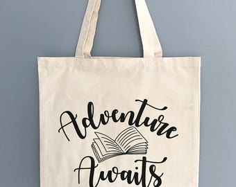 100% Cotton Canvas Tote Bag - Adventure Awaits - Book