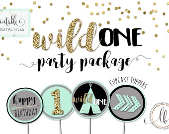 Wild One Birthday Party Package, Wild 1 Birthday, Printable - Tribal Birthday, Pow Wow Birthday Package, Printable Digital Files