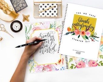 Brush Calligraphy Starter Kit, Printable Wisdom; learn No Fuss Calligraphy kit how to calligraphy instruction book calligraphy brush pen