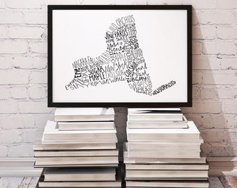State of New York Typography Print; Wall Decor; Christmas Gift; Wall Art; Wedding Anniversary Engagement Graduation Gift Decor