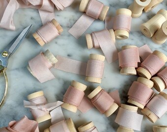 Hand dyed Silk Ribbon Sample, 1 Yard Hand dyed Silk Ribbon, Bouquet Silk Ribbon, Silk Ribbon, Blush Silk, Blush Ribbon, Blush