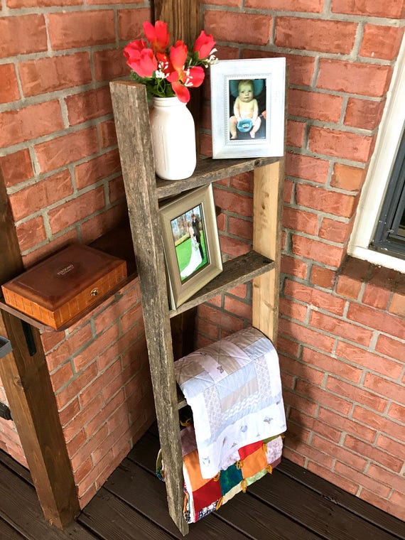Reclaimed Wood Ladder Shelf Wood Blanket Wood Ladder Rustic