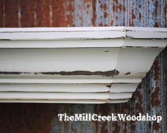 Wall Shelf 60" Distressed Wood Fireplace Mantel Crown Molding Floating Mantle Wooden Headboard Farmhouse Home Decor Barn Ledge