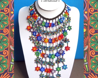 Mexican Huichol Beaded Flower Necklace Bracelet and by Aramara