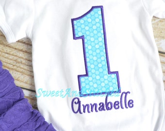 Girls First birthday outfit! Girls birthday shirt in purple and turquoise! 1st, 2nd, 3rd, 4th, 5th birthday outfit!