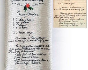 Recipe Tea Towel - Recipe Handwritten on Towel - Custom Handwriting - Remembrance Gift - Handwritten Recipe