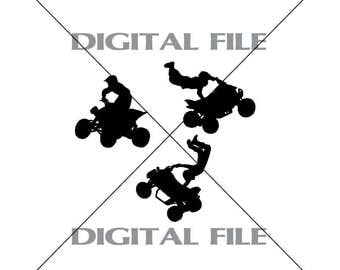 Three 4 Wheeler Riders Vector Images Vinyl Decal T-shirt Digital Cutting Files ,Svg File, Ai, Eps, PNG, A2