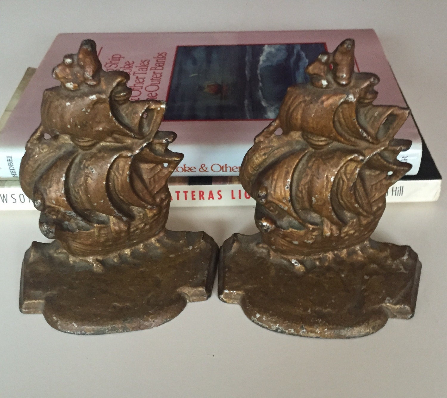 vintage cast iron bookends ships and sea sailing