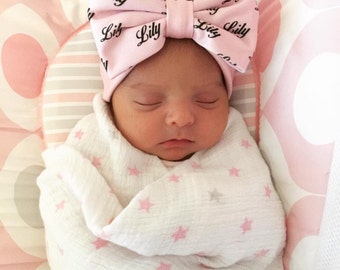 Personalized Baby Headband - Newborn Baby Gift - Personalized Baby Gift - Toddler Headband - Gift for Twins – Pink Bow