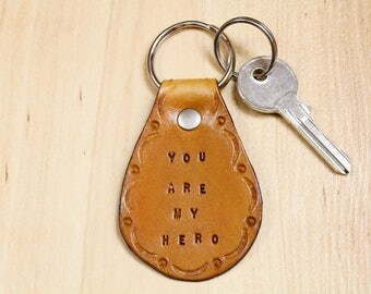 You Are My Hero Keychain, Leather Key Fob, Birthday Gift For Dad, Unique Father Gift Leather Keychain, Anniversary Gift For Husband YHB63
