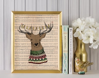 Christmas Print - Fa la la la la - Christmas Deer - Christmas Decorations - Deer Antler - Holiday Decor - Christmas Art - Holiday Art