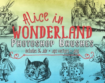Alice In Wonderland Clip Art & 36 Vintage Photoshop Brushes, .eps Vectors and Digital Stamps Clipart Illustrations