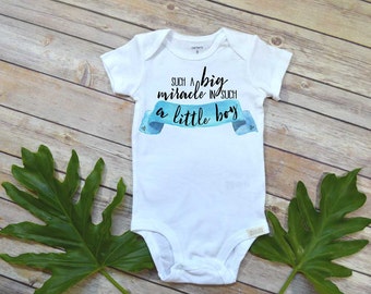 Gender Reveal, Such a big miracle in such a little boy, Baby Shower Gift, Rainbow baby, Miracle Baby Shirt, Cute Boy Clothes, Nephew Gifts