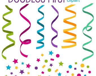 Party Ribbon and Confetti Clip Art for Scrapbooking Card Making Cupcake Toppers Paper Crafts