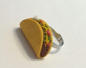 Realistic Taco Adjustable Ring, Polymer Clay Food Jewelry, Miniature Food