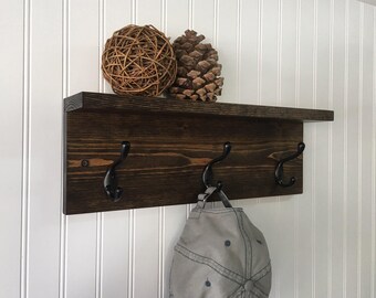 Rustic wood wall coat rack with mason jar entryway storage