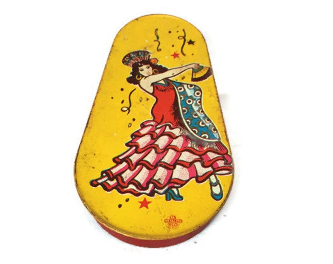Vintage Tin Toy | U.S. Metal Toy MFG. Co. Dancing Woman Noise Maker | Tin Toy Collector Teen