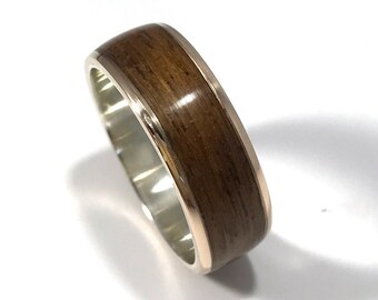 mens wedding band, wood ring, wood wedding band, wooden ring, mens wood wedding band, bronze and teak ring, wood and metal ring, teak wood