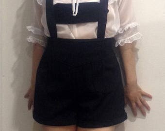 Steampunk pants, Short overalls, Kawaii shorts, Lolita, Black overalls, High waisted shorts, Lederhosen, Folk punk, Playsuit, Retro romper