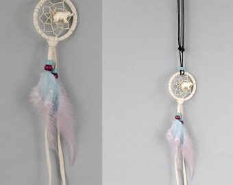 Dream Catcher Necklace, Dreamcatcher Jewelry, Feather Necklace, Boho Necklace, White Bear Necklace, Gypsie Jewelry
