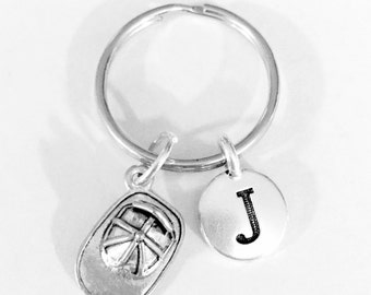 Fire Helmet Initial Keychain, Firefighter Keychain, Firefighter Wife Son Daughter Sister Gift Initial Keychain