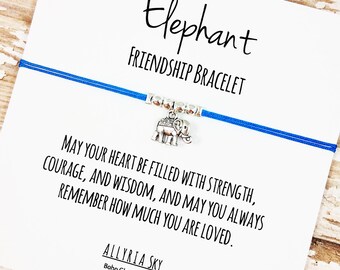 Gold or Silver Elephant Charm Friendship Bracelet | Inspirational, Best Friend Gift Jewelry | Strength, Courage, Love Bracelet