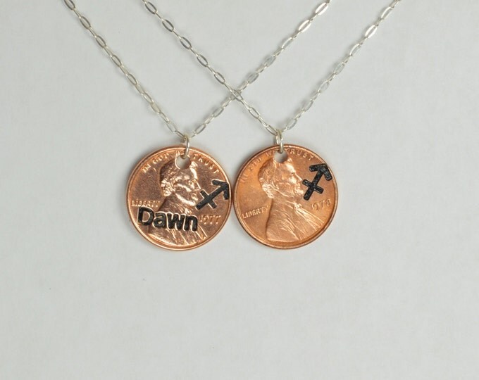 Sagittarius Necklace, Sagittarius Pendant, Birthday Necklace, Birthday Necklace, Sagittarius Birthday, Lucky Penny, Penny Necklace, Birthday