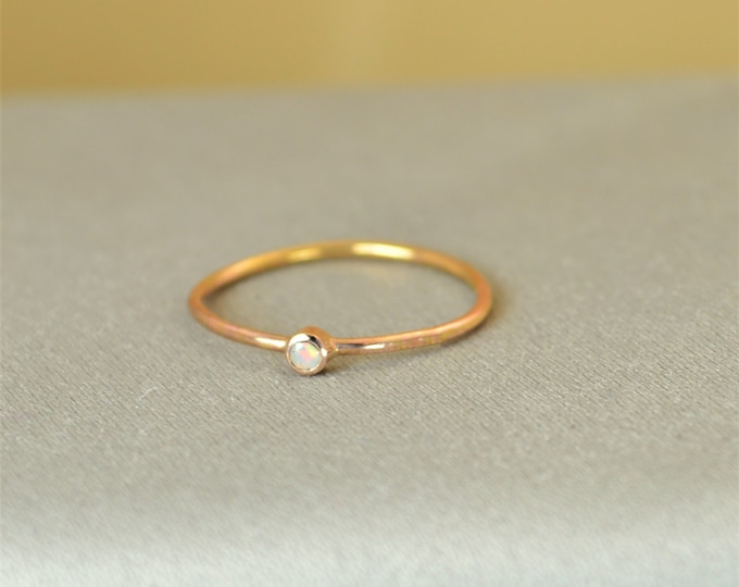 Tiny Opal Ring, Rose Gold Filled Opal Stacking Ring, Opal Ring, Opal Mothers Ring, October Birthstone, Gold Natural Opal Ring, Opal Rings