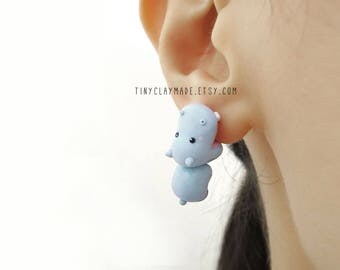 Cute hippo bite earring, polymer clay animal earring, cute animal earring, bite earring