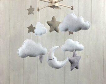 Baby mobile - moon star and cloud mobile - baby crib mobile - hanging mobile - star mobile - cloud mobile - moon mobile - neutral mobile