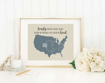 Personalized Distance Map - Family Distance Gift - Moving Away Gift - Long Distance Relationship - Going Away Gift - Family Love - Map Print