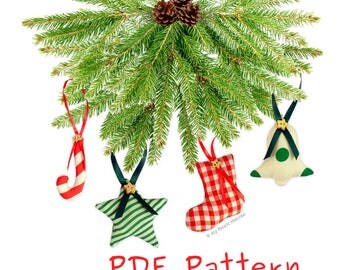 6 FABRIC Handmade Christmas Tree Decorations EASY Printed