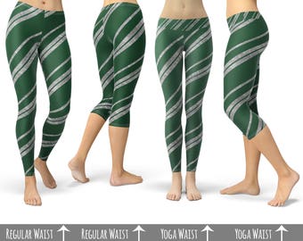 Slytherin House Stripes Harry Potter - Capri or Full Length, Sports | Yoga | Fleece Leggings in XS-3XL 000936
