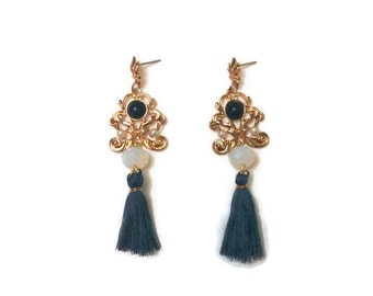 Long Gold Earrings, Antique Gold Earrings, Long Statement Earrings, Gold Statement Earrings, Vintage Gold Earrings, Vintage Earrings