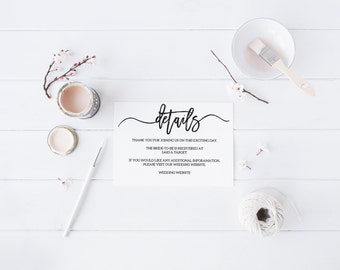 Details Information Card Black and White Details Card Modern Details Card Wedding Details Printable Details Card Bridal Shower Details Card