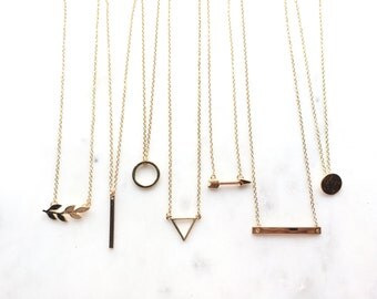 Layering layered Necklace Dainty Jewelry, Bar Circle Triangle Leaf Necklace Minimalistic Jewelry Layer Layered Gold Delicate Simple Necklace