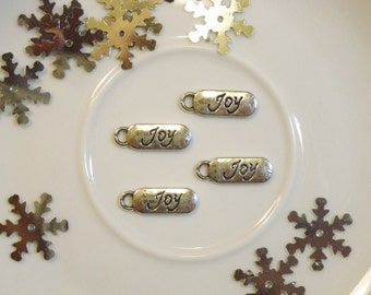 Cursive JOY Charms, Set of 4 - Jewelry Supply, Scrapbook, Metal Embellishment, Mini Album, Tag, Junk Journal, Happy, Peace, Faith, Virtue