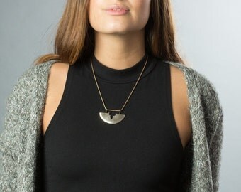 Curved Statement Necklace, Large Necklace Half Circle Jewelry Blade Shaped, Cast Large Pendant Necklace, Modern Gold Cutout Snake Chain