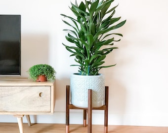 Walnut hardwood mid-century plant stand. Beautiful, cool hand crafted design.