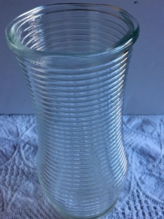 Vintage Horizontal Ribbed Clear Glass Vase CFG CL4 12