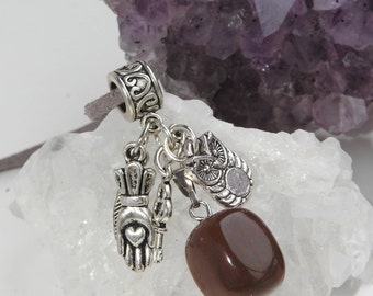 SOLDES Collier unique idée cadeau pour femme pendentif charms porte bonheur pierre en cristal de jaspe brun marron energisant reiki feminin