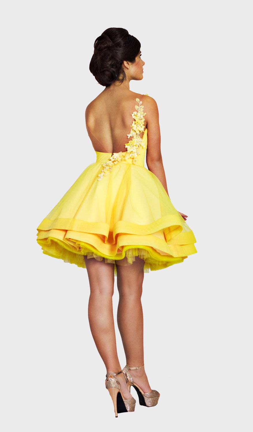 Yellow prom dress Knee length dress Short tulle dress Sexy