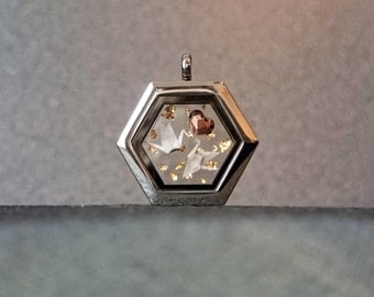 ORIGAMI Crane Necklace. Glass Locket. Love Bird Necklace. Swarovski Necklace. Valentine's Day Gift. Paper Anniversary Gift. Sterling Silver.