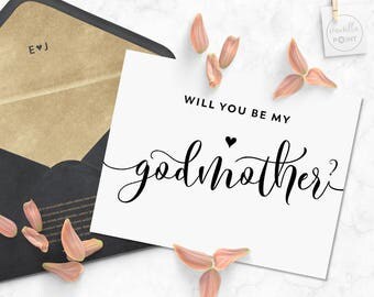 Will You Be My Godmother Card, Printable Baptism Card Christening Baby, Will You Be My Godmother Printable Godmother Card Asking Godparents